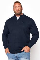 BadRhino Navy Blue Essential Quarter Zip Knitted Jumper | BadRhino 1