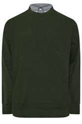 BadRhino Big & Tall Dark Green Cable Knit Mock Shirt Jumper | BadRhino 5