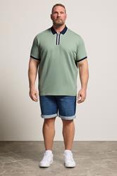 BadRhino Big & Tall Green Texture Zip Polo Shirt | BadRhino 1