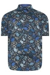 KAM Big & Tall Navy Blue Retro Skull Print Shirt