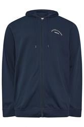 JACK & JONES Big & Tall Navy Blue Zip Through Print Hoodie | BadRhino 1