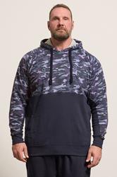KAM Big & Tall Navy Blue Camo Colour Block Hoodie | BadRhino 3