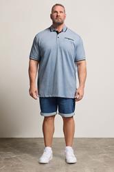 D555 Big & Tall Blue Pique Jacquard Polo Shirt | BadRhino 1
