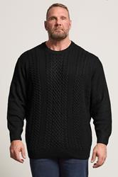 JACK & JONES Big & Tall Black Cable Knit Jumper | BadRhino 1