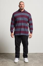 KAM Indigo Blue Striped Long Sleeve Rugby Polo Shirt | BadRhino 2