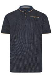 KAM Indigo Blue Geometric Print Short Sleeve Polo Shirt | BadRhino 1