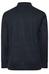 D555 Big & Tall Navy Blue Marl Zip Through Cable Knit Jumper | BadRhino 2