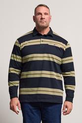 KAM Navy Blue Striped Long Sleeve Rugby Polo Shirt | BadRhino 1