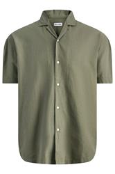JACK & JONES Big & Tall Olive Green Linen Blend Resort Shirt