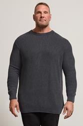BadRhino Big & Tall Charcoal Grey Acid Wash Jumper | BadRhino 1