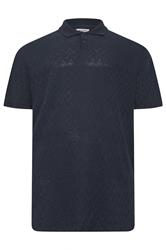 JACK & JONES Big & Tall Navy Blue Jacquard Polo Shirt | BadRhino 2