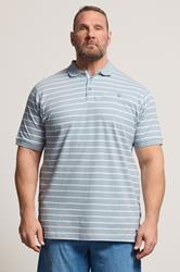 KAM Big & Tall Dusty Blue Stripe Print Polo Shirt | BadRhino 3