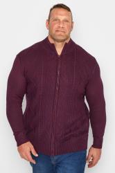 KAM Big & Tall Burgundy Full Zip Cable Knit Cardigan | BadRhino 1
