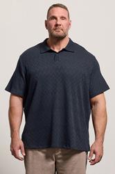 JACK & JONES Big & Tall Navy Blue Jacquard Polo Shirt | BadRhino 3
