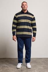 KAM Navy Blue Striped Long Sleeve Rugby Polo Shirt | BadRhino 2