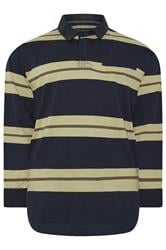 KAM Navy Blue Striped Long Sleeve Rugby Polo Shirt