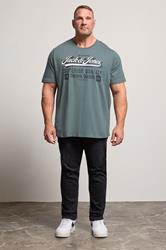 JACK & JONES Big & Tall Stormy Weather Blue Logo Chest Print T-Shirt | BadRhino 2
