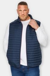 JACK & JONES Big & Tall Navy Blue Logo Print Puffer Gilet | BadRhino  3