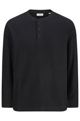 JACK & JONES Big & Tall Black Long Sleeve Henley T-Shirt | BadRhino 1