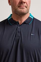 BadRhino Big & Tall Navy Blue Stripe Detail Jacquard Collar Polo Shirt | BadRhino 4
