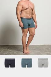 JACK & JONES Big & Tall 3 Pack Blue/Grey/Navy Blue Boxers | BadRhino 1