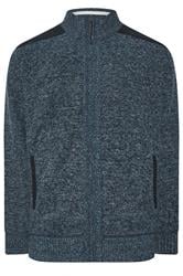 D555 Big & Tall Blue Marl Zip Through Knitted Jumper | BadRhino 1