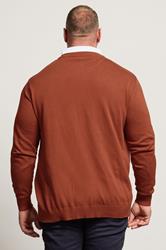 BadRhino Big & Tall Burnt Red Cable Knit Mock Shirt Jumper 3
