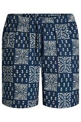 JACK & JONES Big & Tall Navy Blue Print Swim Shorts | BadRhino 3