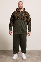KAM Khaki Green Camo Colour Block Zip Through Hoodie | BadRhino 1