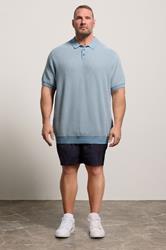 JACK & JONES Big & Tall Blue Knitted Polo Shirt | BadRhino 1