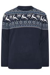 BadRhino Big & Tall Navy Blue Crew Neck Fairisle Knitted Jumper | BadRhino 5