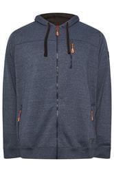 D555 Big & Tall Navy Blue Marl Zip Through Hoodie | BadRhino 1