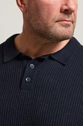 BadRhino Big & Tall Navy Blue Chunky Knit Collared Jumper | BadRhino 4