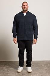 BadRhino Big & Tall Navy Blue Fleece Lined Ribbed Zip Through Ribbed Jumper | BadRhino 2