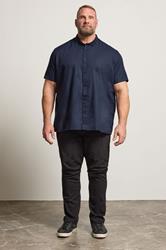 BadRhino Big & Tall Premium Navy Blue Short Sleeve Oxford Cotton Shirt 3