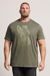 D555 Big & Tall Khaki Green Surfing Bear Print T-Shirt | BadRhino 3