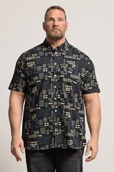 D555 Big & Tall Navy Blue Geometric Print Shirt | BadRhino 3