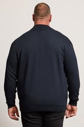 BadRhino Big & Tall Navy Blue Fleece Lined Ribbed Zip Through Ribbed Jumper | BadRhino 3