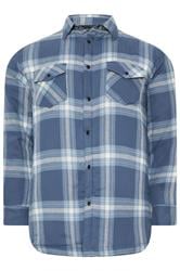 KAM Big & Tall Denim Blue Quilted Long Sleeve Check Overshirt | BadRhino 1