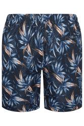 D555 Big & Tall Navy Blue Hawaiian Print Swim Shorts | BadRhino 4