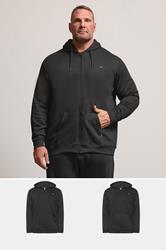 BadRhino Big & Tall 2 PACK Black Zip Through Essential Hoodie | BadRhino 1