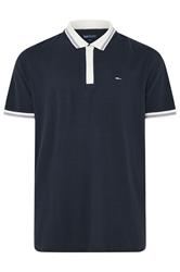 BadRhino Big & Tall Navy Blue Mini Check Tipped Polo Shirt