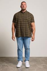 BadRhino Big & Tall Brown Check Stripe Short Sleeve Shirt | BadRhino 1