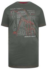 D555 Big & Tall Khaki Green NYC Map Printed T-Shirt | BadRhino 3