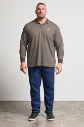 BadRhino Big & Tall Brown Textured Waffle Long Sleeve Polo Shirt | BadRhino 2