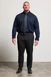 D555 Big & Tall Navy Blue Long Sleeve Non Iron Stretch Shirt | BadRhino 1