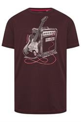 D555 Big & Tall Burgundy Red Guitar Graphic Print T-Shirt | BadRhino 1