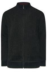 D555 Big & Tall Black Chenille Zip Through Knit Jumper | BadRhino 1