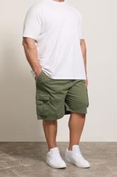 KAM Big & Tall Khaki Green Elastic Waist Cargo Shorts | BadRhino 3