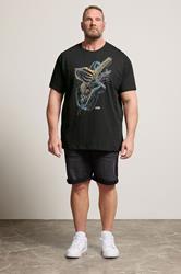 D555 Big & Tall Black Guitar Print T-Shirt | BadRhino 1